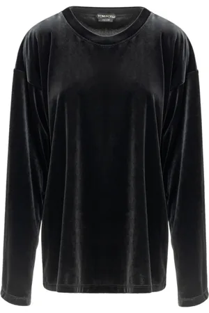Tom Ford Tops, Dames, Zwart, S, Polyester, Zwarte Fluwelen Top met Lange Mouwen