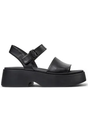 Camper Schoenen, Dames, Zwart, 39 EU, Leer, Zwarte Tasha Plateau Sandalen