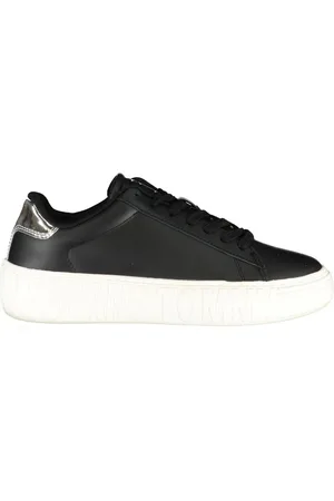 Tommy Hilfiger Schoenen, Dames, Zwart, 36 EU, Leer, Zwarte Leren Dames Sneaker Urban Stijl
