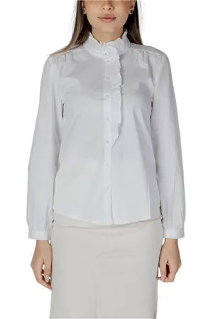 JACQUELINE DE YONG Blouses & Shirts, Dames, Wit, S, Katoen, Witte Turtleneck Button-Up Blouse