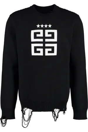 Givenchy Truien, Heren, Zwart, XL, Katoen, Geribbelde Katoenen Crew-Neck Sweater