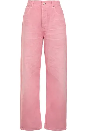 Balenciaga Jeans, Dames, Roze, S, Katoen, Versleten Wide-leg Jeans Unisex Lijn