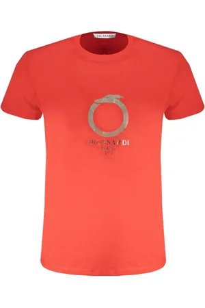 Trussardi Tops, Heren, Rood, 2Xl, Katoen, Rode Katoenen Print Logo T-Shirt