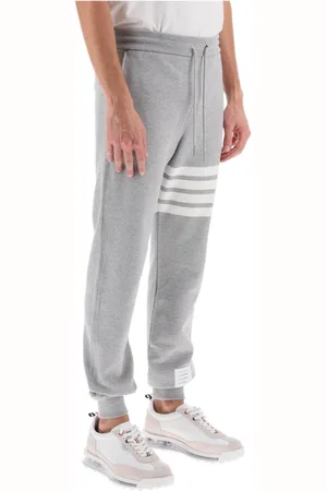 Thom Browne Broeken, Heren, Grijs, M, Katoen, 4-Bar Joggingbroek met Naamlabel Applicatie