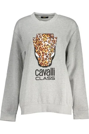 Roberto Cavalli Sweatshirts & Hoodies, Dames, Grijs, M, Katoen, Grijs Fleece Sweatshirt met Ronde Hals
