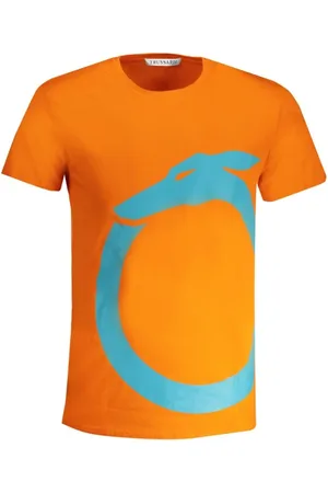 Trussardi Tops, Heren, Oranje, S, Katoen, Oranje Katoen Logo Print T-Shirt