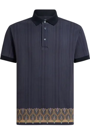 Etro Tops, Heren, Blauw, M, Katoen, Middernacht Blauw Gestreept Poloshirt