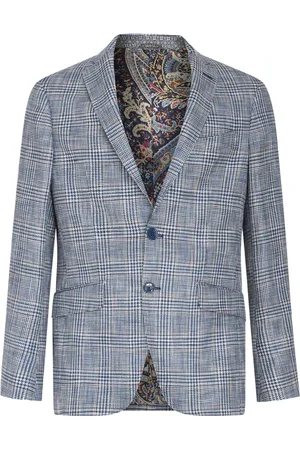 Etro Jassen, Heren, Blauw, M, Katoen, Blauwe Houndstooth Casual Blazer