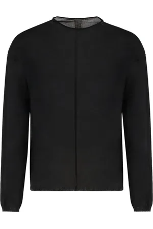 Rick Owens Truien, Heren, Zwart, XS, Katoen, Geribbelde Katoenen Crew-Neck Sweater