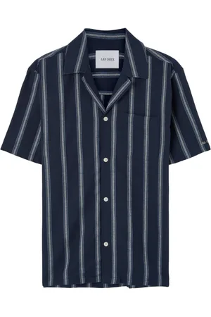 Les Deux Overhemden, Heren, Blauw, XL, Katoen, Blauw Gestreept Kortemouw Overhemd