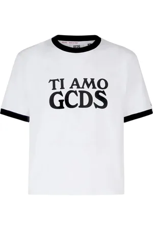 GCDS Tops, Dames, Wit, L, Katoen, Boxy Katoenen T-shirt met 