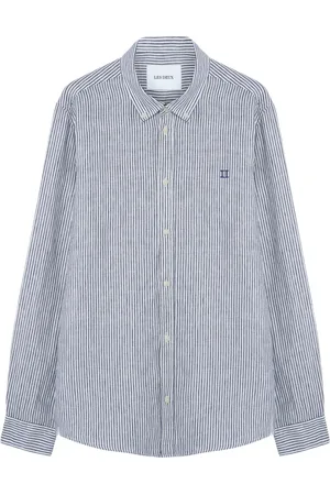 Les Deux Overhemden, Heren, Blauw, S, Linnen, Blauwe Button-Down Overhemd