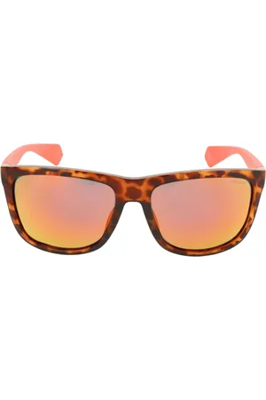 Polaroid Accessoires, Heren, Bruin, ONE Size, Bruine Rubberen Zonnebril met Rode Lenzen