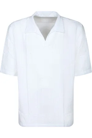 OFFICINE GENERALE Tops, Heren, Wit, M, Gestructureerd Gestreept Poloshirt