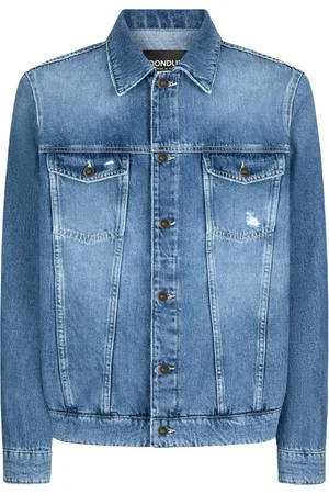 Dondup Jassen, Heren, Blauw, M, Denim, Lange Zachte Gewassen Denim Jas