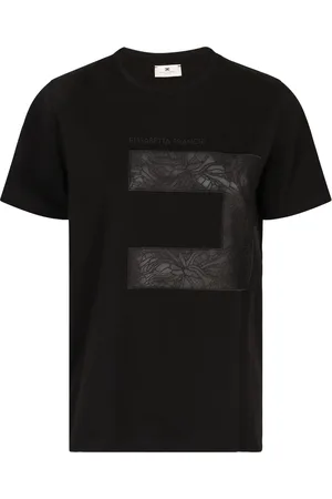 Elisabetta Franchi Tops, Dames, Zwart, L, Geribbelde Crew-neck T-shirt