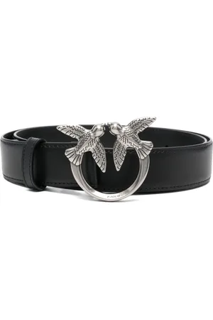Pinko Accessoires, Dames, Zwart, M, Leer, Love Birds Leren Riem