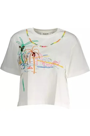 Desigual Tops, Dames, Wit, S, Katoen, Chic Wit T-shirt met Levendige Details