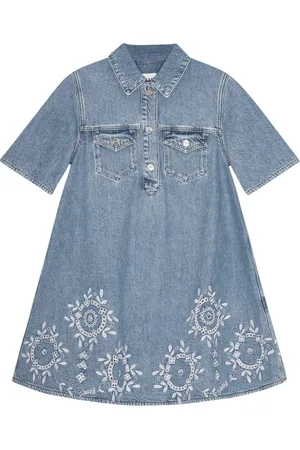 Ganni Kleedjes, Dames, Blauw, S, Denim, Blauwe Broderie Anglaise Denim Mini Jurk