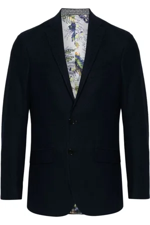 Etro Jassen, Heren, Blauw, XL, Katoen, Blauwe Jacquard Blazer met Geometrisch Motief