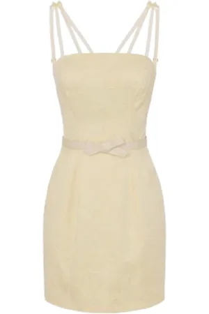 Elisabetta Franchi Kleedjes, Dames, Geel, L, Gele Jacquard Mini Jurk met Strikken