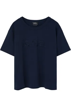 A.P.C. Tops, Dames, Blauw, L, Blauw Bedrukt Marineblauw Shirt