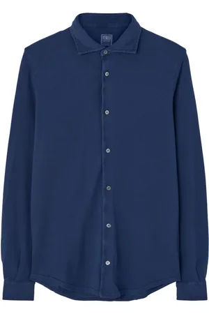 FEDELI Overhemden, Heren, Blauw, 3Xl, Blauw Piqué Shirt
