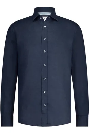 State of art Overhemden, Heren, Blauw, S, Linnen, Effen Linnen Overhemd Lange Mouw