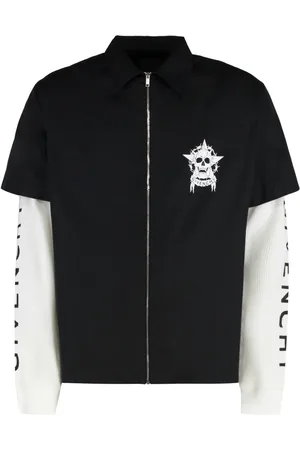 Givenchy Jassen, Heren, Zwart, L, Katoen, Katoenen overshirt met geribbelde manchetten