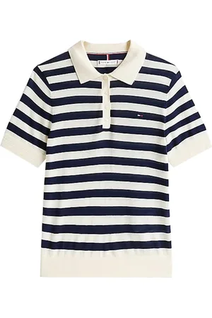 Tommy Hilfiger Tops, Dames, Blauw, M, Donker Nacht Marine Calico Polo Shirt