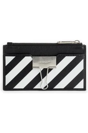 OFF-WHITE Accessoires, Dames, Zwart, ONE Size, Leer, Diagonale Binderclip Kaarthouder