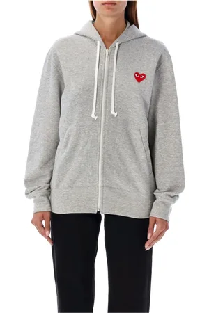 Comme des Garçons Sweatshirts & Hoodies, Dames, Grijs, XL, Katoen, Rode Hart Rits Hoodie Gebreid Grijs