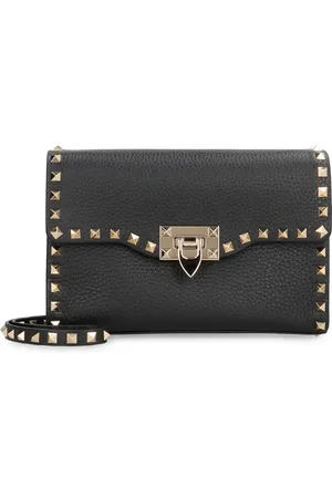 VALENTINO GARAVANI Tassen, Dames, Zwart, ONE Size, Katoen, Rockstud Leren Crossbody Tas