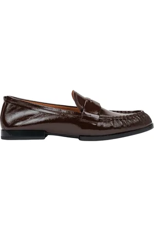 Estro Schoenen, Dames, Bruin, 37 EU, Leer, Donkerbruine loafers voor dames gemaakt van patent echt leer