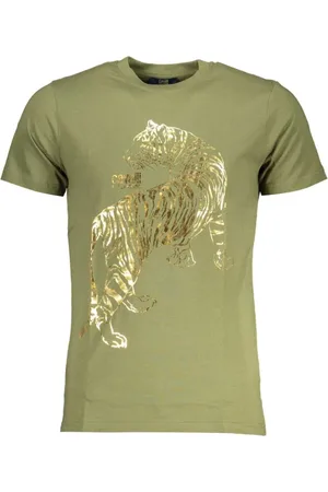 Roberto Cavalli Tops, Heren, Groen, XL, Katoen, Groen Katoen Bedrukt Logo T-Shirt