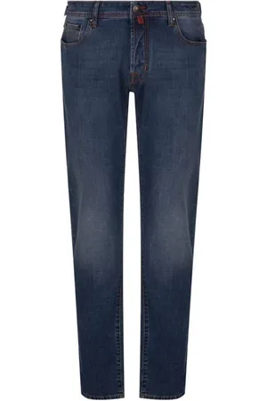 Jacob Cohen Jeans, Heren, Blauw, W40, Denim, Slim Fit Denim Jeans met Contraststiksels