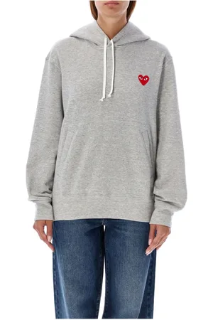 Comme des Garçons Sweatshirts & Hoodies, Dames, Grijs, S, Katoen, Grijze Gebreide Hoodie met Rood Hart