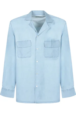 OFFICINE GENERALE Overhemden, Heren, Blauw, XL, Lyocell Shirt met Borstzakken