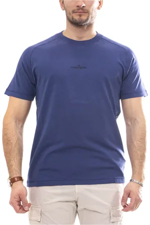 Stone Island Tops, Heren, Blauw, 2Xl, Katoen, Bedrukt katoenen T-shirt met korte mouwen