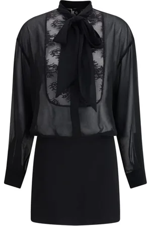 Pinko Kleedjes, Dames, Zwart, S, Elegante Kanten Jurk met Strikdetail