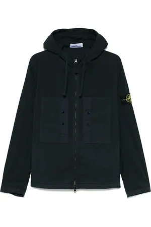 Stone Island Jassen, Heren, Blauw, S, Katoen, Blauwe Hoodie met Badge