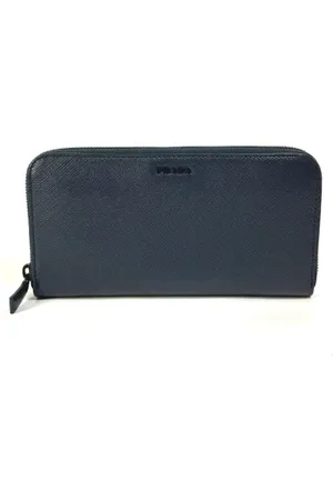 Prada Pre-owned, Dames, Blauw, ONE Size, Leer, Tweedehands leren portemonnees