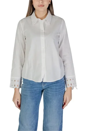 JACQUELINE DE YONG Blouses & Shirts, Dames, Wit, L, Katoen, Witte Katoenen Turtleneck Shirt met Knoopsluiting