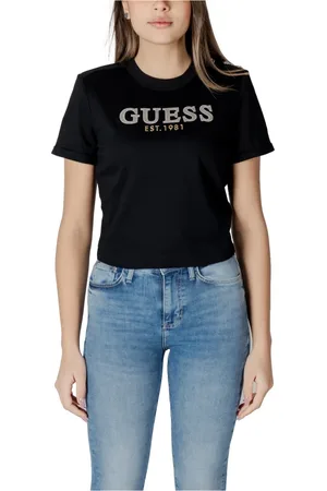 Guess Tops, Dames, Zwart, XS, Katoen, Zwarte Katoenen T-shirt, Korte Mouwen