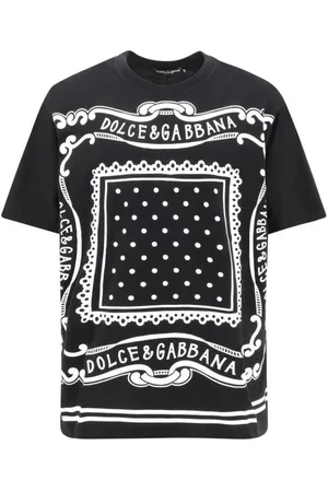 Dolce & Gabbana Tops, Heren, Zwart, L, Katoen, Iconic Monogram Maxi Print Katoenen T-shirt