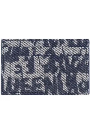 Alexander McQueen Accessoires, Heren, Blauw, ONE Size, Katoen, Graffiti Print Katoenen Kaarthouder
