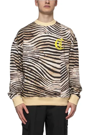 Roberto Cavalli Sweatshirts & Hoodies, Heren, Bruin, S, Marzapan+black Crewneck Sweatshirt