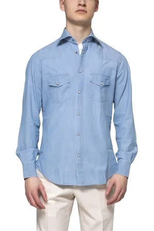 ELEVENTY Overhemden, Heren, Blauw, M, Texas Suiker Shirt