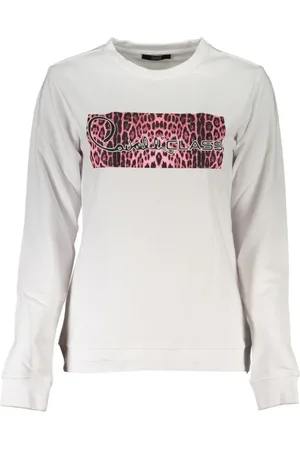 Roberto Cavalli Sweatshirts & Hoodies, Dames, , XL, Katoen, Witte Katoenen Sweatshirt met Print Logo