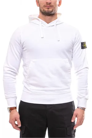 Stone Island Sweatshirts & Hoodies, Heren, Wit, M, Katoen, Katoenen Fleece Hoodie met Koord